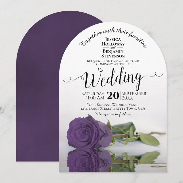 Invitación Rosa Amethyst Purple Boda Romántico Elegante (Anverso / Reverso)