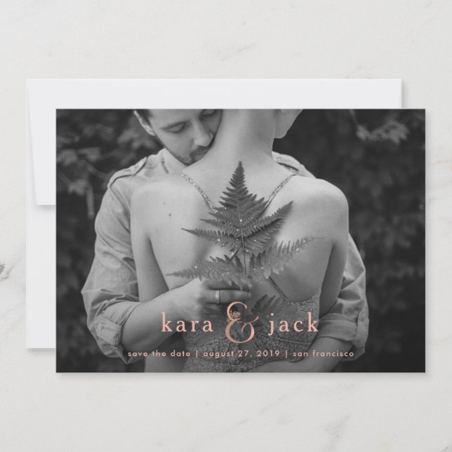 Invitación Rosa Ampersand Gold | Cuatro fotos Guardar la fech (Anverso)