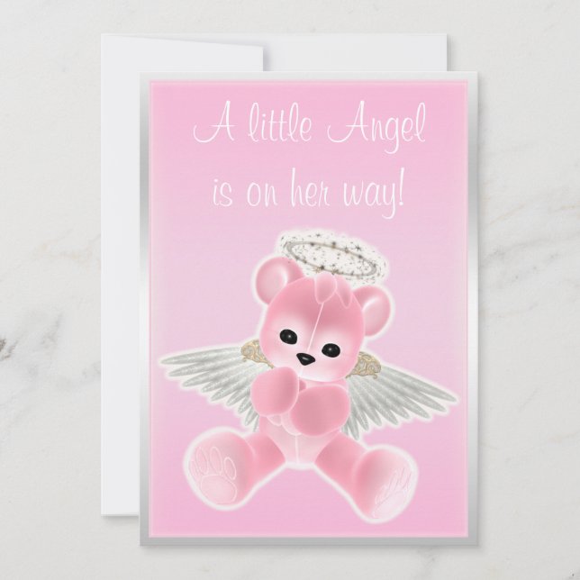 Invitación Rosa Angel Teddy Bear Baby Shower (Anverso)