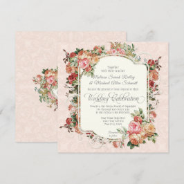 Invitación Rosa antiguo de época Boda Floral Bouquet Square
