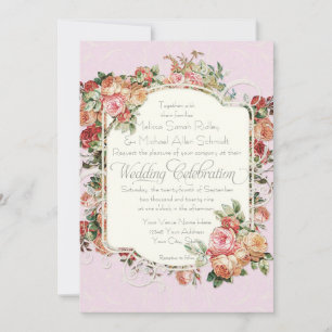 Invitación Rosa antiguo de época Floral Bouquet Boda formal