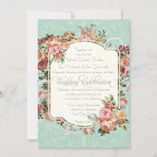 Invitación Rosa antiguo de época Floral Bouquet Boda formal