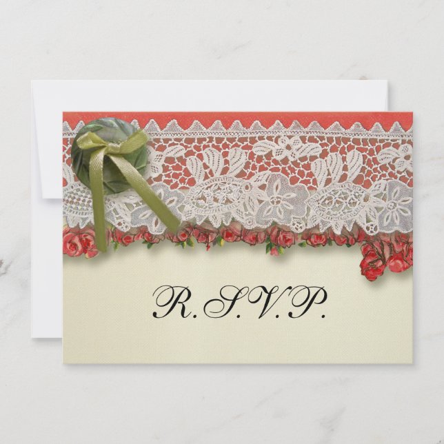 Invitación Rosa antiguo Lace Rústico Rojo Victorilap (Anverso)