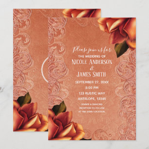 Invitación Rosa Antiguo Vintage Naranja Melocotón Elegante Bo