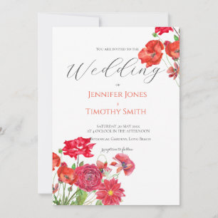 Invitación rosa apasionado de amapola roja y naranja dahlia r