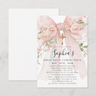 Invitación Rosa Arco Rosa Floral Niña Primera Comunión Pequeñ