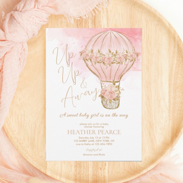 Invitación Rosa arriba y lejos Chica de globo de aire calient (Subido por el creador)