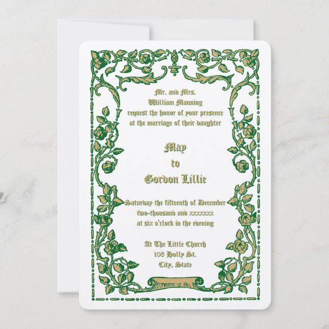 Invitación Rosa Art Nouveau Desplazar Boda de borde floral (Anverso)