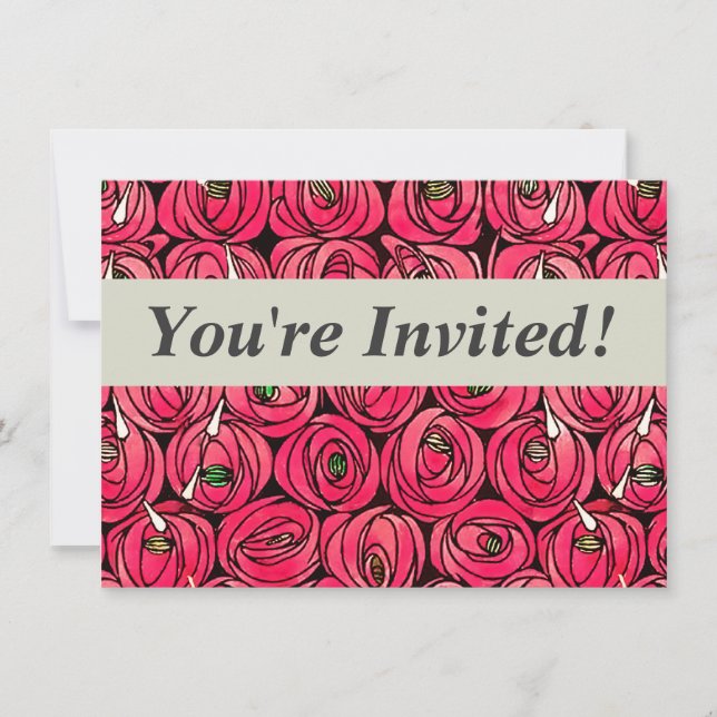 Invitación Rosa Art Nouveau Rennie Macintosh Graphic (Anverso)