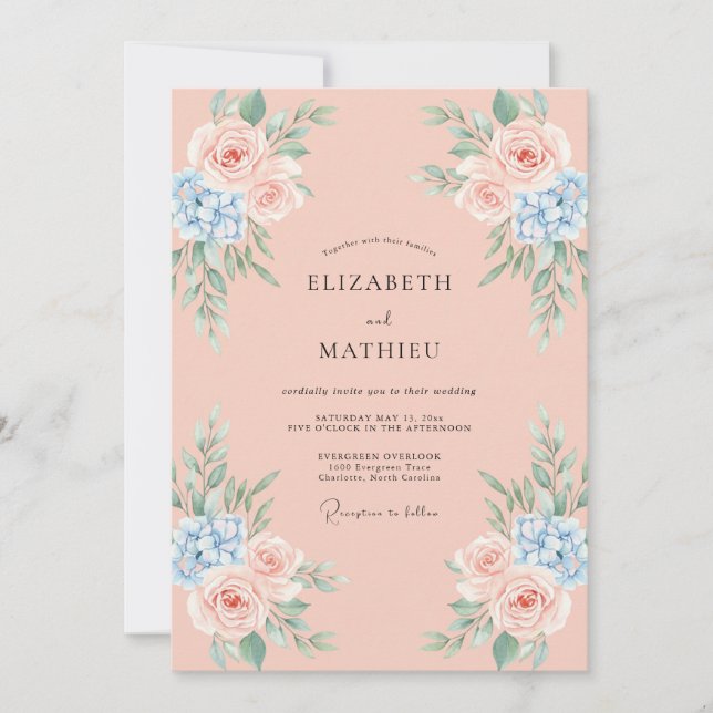 Invitación Rosa Artística de Melocotón Boda (Anverso)