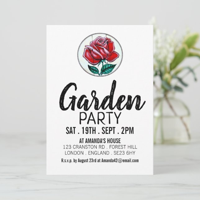 Invitación Rosa artístico, Fiesta de jardín (Anverso de pie)