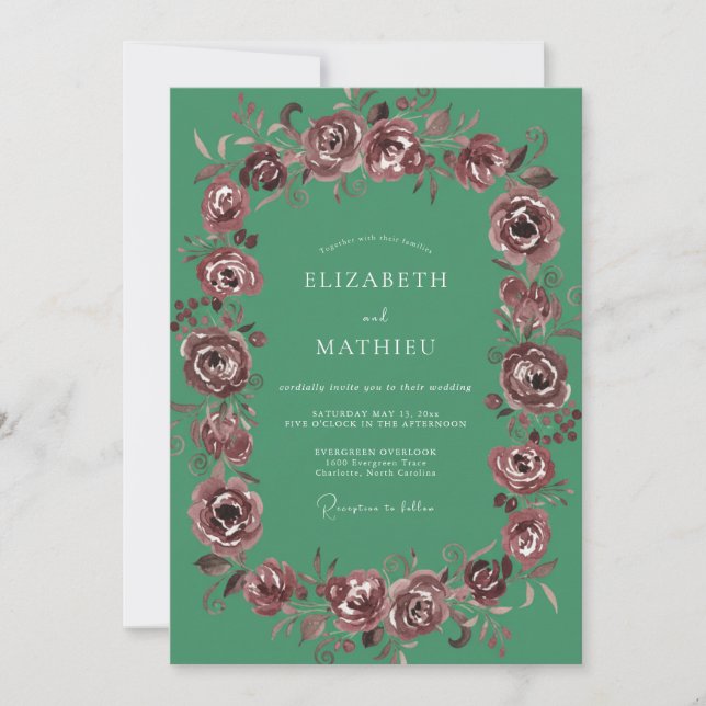 Invitación Rosa Atractiva Verde Turquesa para Boda (Anverso)
