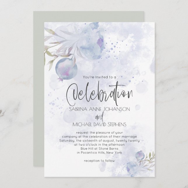 Invitación Rosa azul acuático y cadera Subió (Anverso / Reverso)