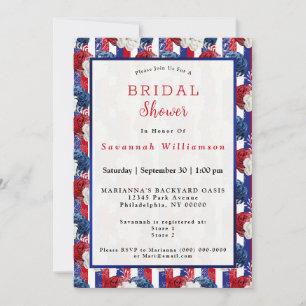 Invitación Rosa azul blanco rojo patriótico Stripe Bridal Sho