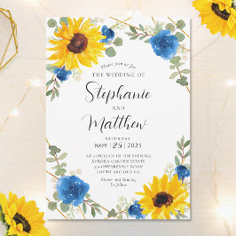 Invitación Rosa azul Boda botánico geométrico
