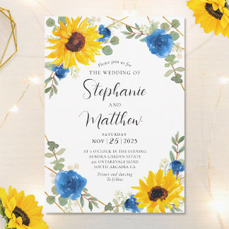 Invitación Rosa azul Boda botánico geométrico