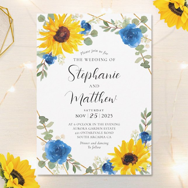 Invitación Rosa azul Boda botánico geométrico (Subido por el creador)