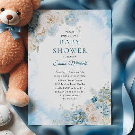 Invitación Rosa azul bohemio Flores Baby Shower