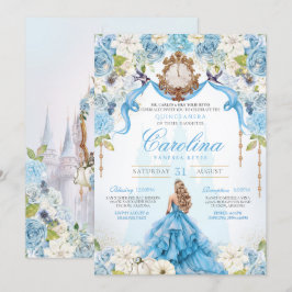 Invitación Rosa azul Cenicienta Real Princesa Quinceanera