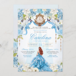 Invitación Rosa azul Cenicienta Real Princesa Quinceanera