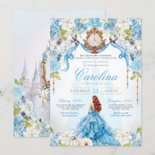 Invitación Rosa azul Cenicienta Real Princesa Quinceanera