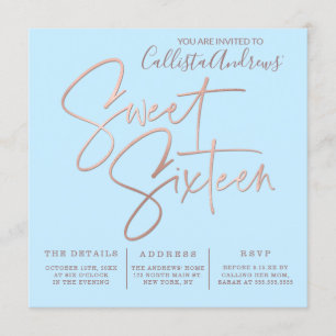 Invitación Rosa azul cielo minimalista tipografía de oro dulc