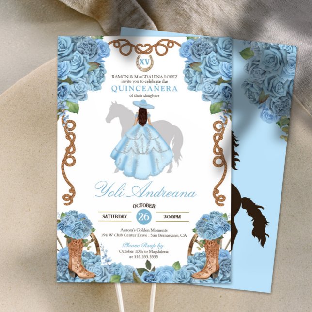 Invitación Rosa azul claro Boots Charro Vestidos Quinceanera (Subido por el creador)