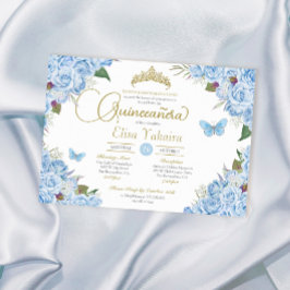 Invitación Rosa azul claro Floral Tiara Mariposa Quinceanera