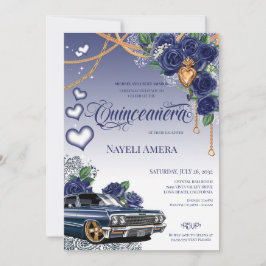 Invitación Rosa Azul Clásico Lowrider Chola Quinceanera