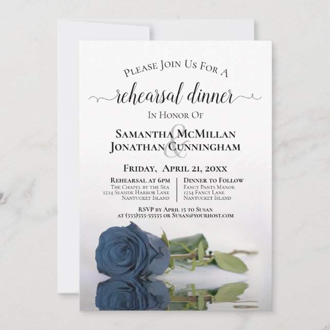 Invitación Rosa azul de acero inoxidable ensayo Boda cena (Anverso)