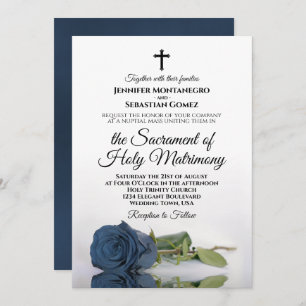 Invitación Rosa azul de acero inoxidable Moda Boda católico m