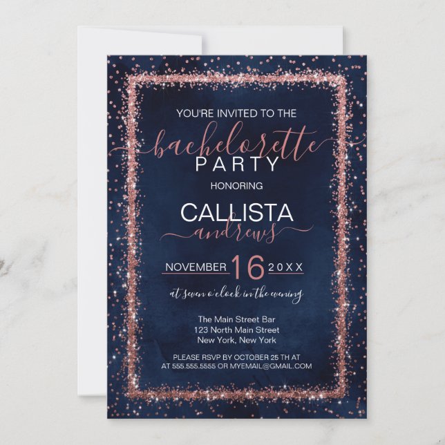 Invitación Rosa azul de la Marina Dorada Sprinkle Confetti Ba (Anverso)