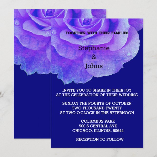 Invitación Rosa azul de la Marina Flor Rústica Boda Boho (Anverso / Reverso)