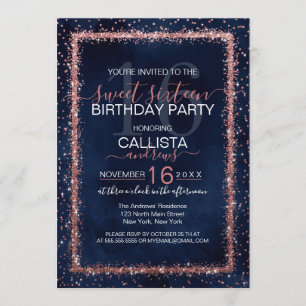 Invitación Rosa azul de la marina Oro aspersado Confetti dulc