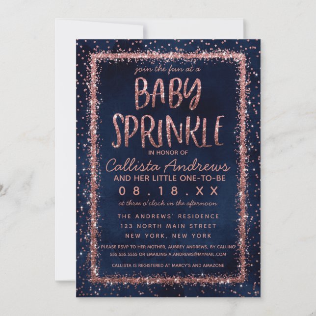 Invitación Rosa azul de la marina Oro Confetti Bebé Sprinkle 