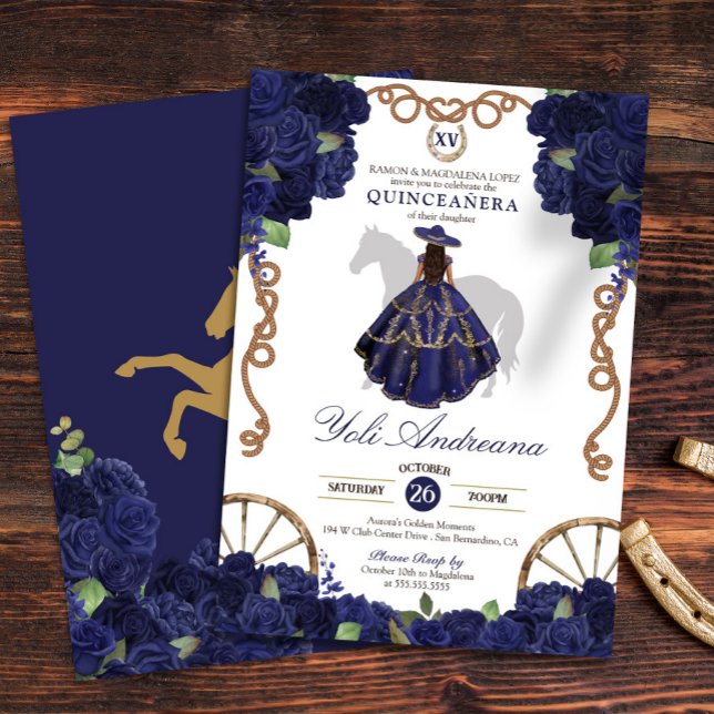 Invitación Rosa azul de la Marina País floral Quinceanera Occ (Subido por el creador)