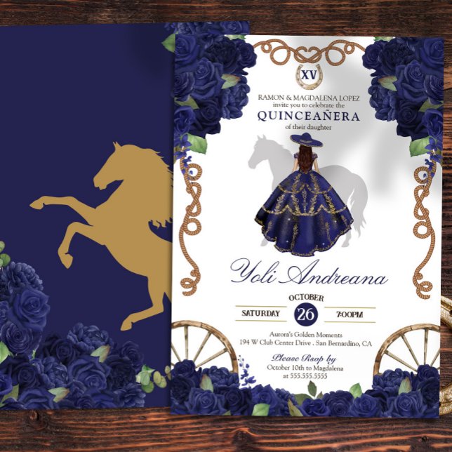Invitación Rosa azul de la Marina País floral Quinceanera Occ (Subido por el creador)