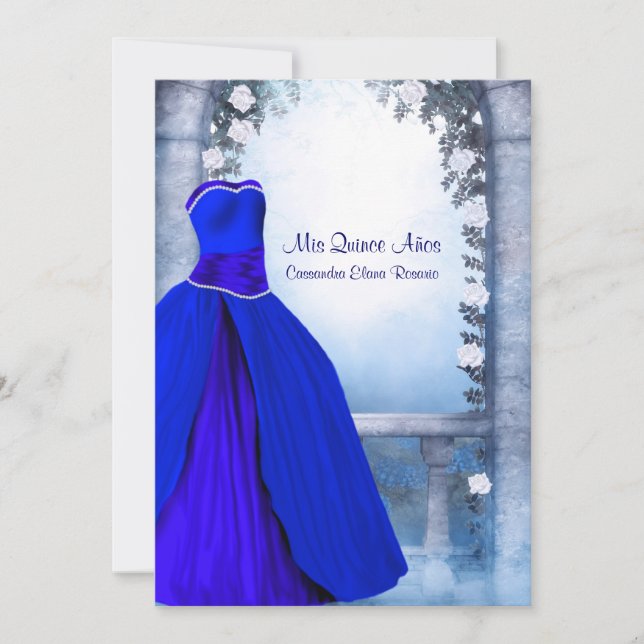 Invitación Rosa azul de la Marina Real Ball Gown Quinceanera (Anverso)