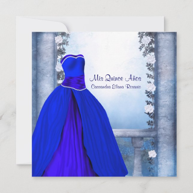 Invitación Rosa azul de la Marina Real Ball Gown Quinceanera (Anverso)