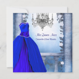 Invitación Rosa azul de la Marina Real Ball Gown Quinceanera