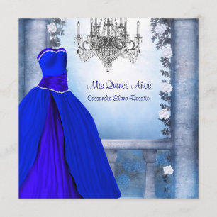 Invitación Rosa azul de la Marina Real Ball Gown Quinceanera
