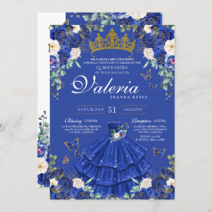 Invitación Rosa azul de la Marina Real Mariposa Princesa Cump