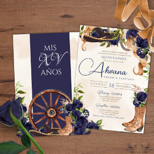 Invitación Rosa azul de la marina Viñeta Charro Occidental Qu