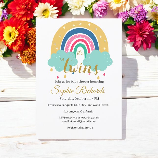 Invitación rosa azul de los gemelos arcoiris de Ba (Subido por el creador)