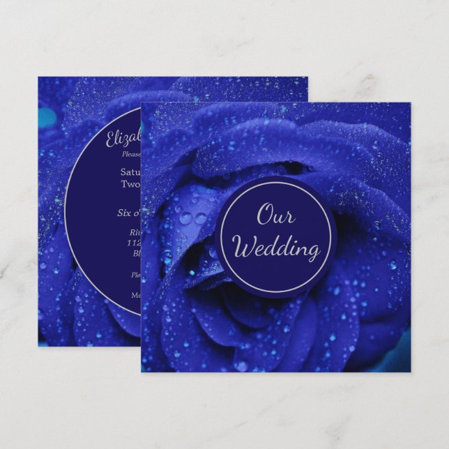 Invitación Rosa azul elegante Boda (Anverso / Reverso)