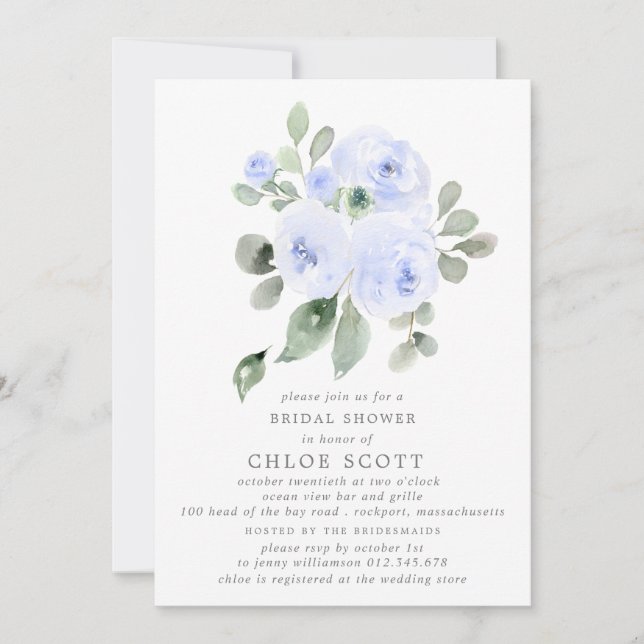 Invitación Rosa azul Eucalyptus Floral Bridal Shower (Anverso)