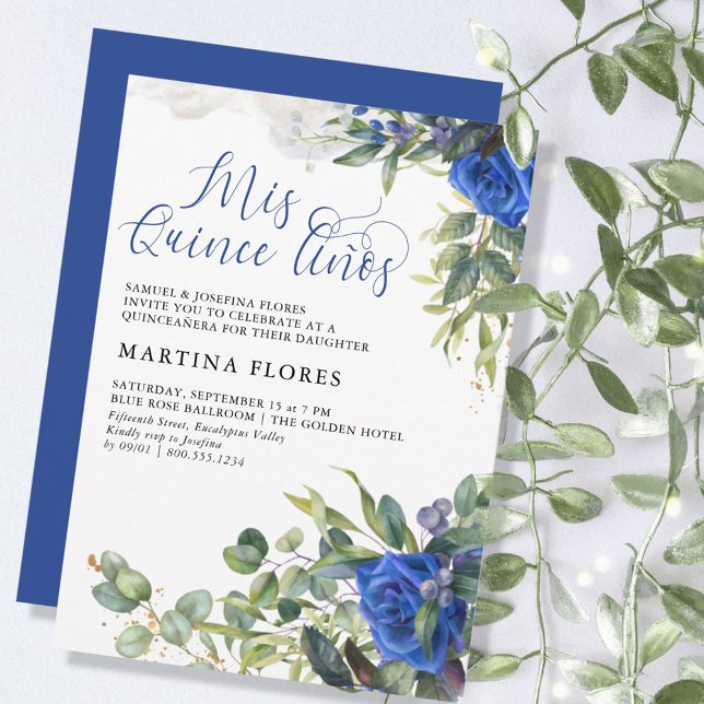 Invitación Rosa azul Eucalyptus Mis Quince Anos Quinceanera (Subido por el creador)