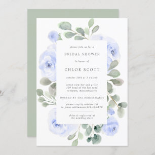 Invitación Rosa azul Floral Botánica Bridal Shower