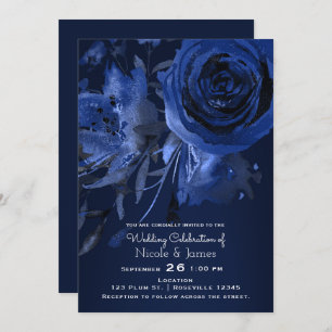 Invitación Rosa Azul floral Moda invernal Boda audaz