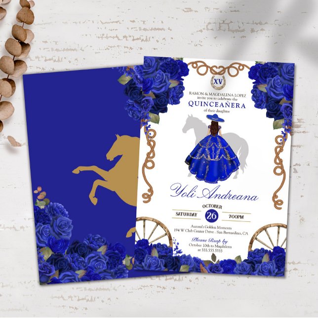 Invitación Rosa azul Floral Occidental Charra Quinceañera (Subido por el creador)